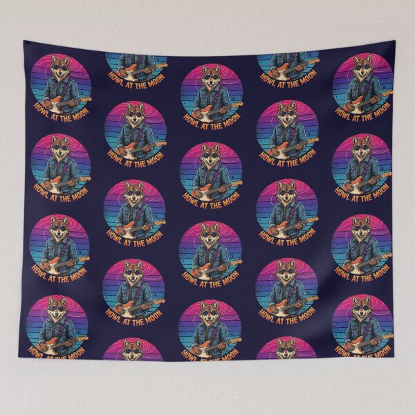 Item preview, Howl at the Moon – Retro Wolf Guitar Design designed and sold by Dogandesighn.