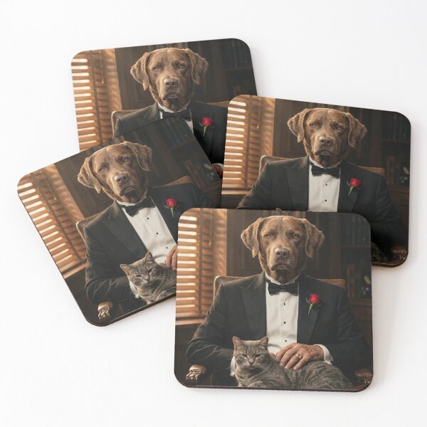 Item preview, The Dogfather – Elegant Labrador Mafia Boss with Cat | Dark Luxury Animal Art designed and sold by Yassine Ardi.