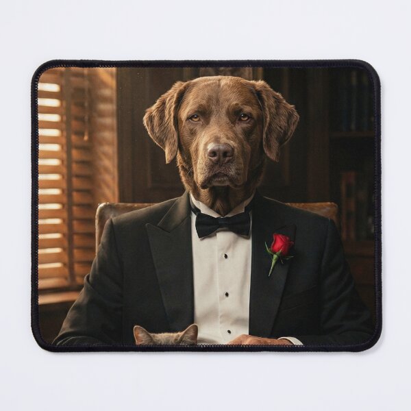 Item preview, The Dogfather – Elegant Labrador Mafia Boss with Cat | Dark Luxury Animal Art designed and sold by Yassine Ardi.