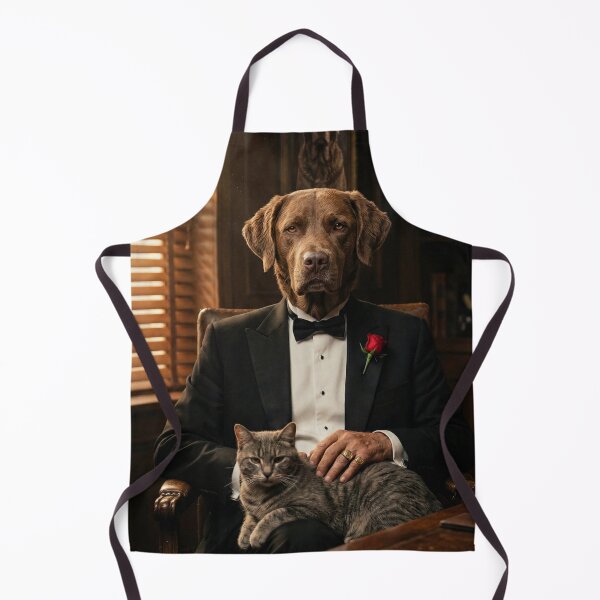 Item preview, The Dogfather – Elegant Labrador Mafia Boss with Cat | Dark Luxury Animal Art designed and sold by Yassine Ardi.