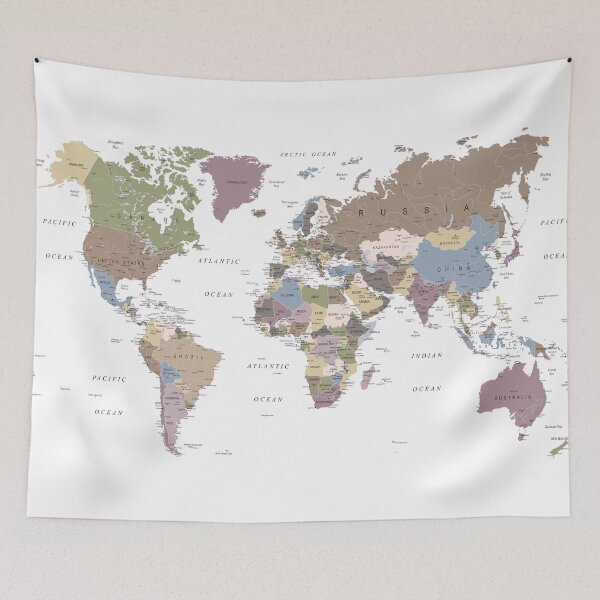 Item preview, World Map in Warm Neutrals designed and sold by UrbanEpiphany.