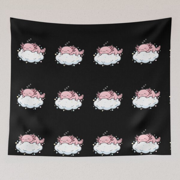 Item preview, Kawaii Doodle Smiling Axolotl Sleeping on Cloud designed and sold by NatureUnleashed.