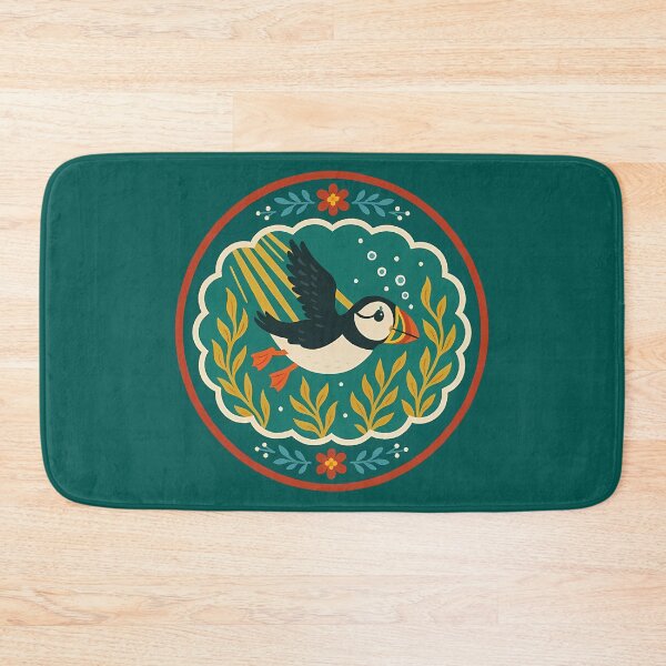 Item preview, Puffin Swimming Through Kelp Forest – Scandinavian Folk Art by heidiannemorris © designed and sold by FOLK ART FUSION by heidiannemorris.