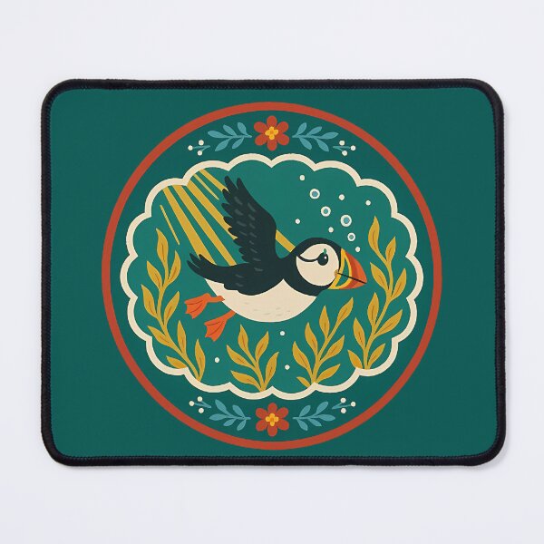 Item preview, Puffin Swimming Through Kelp Forest – Scandinavian Folk Art by heidiannemorris © designed and sold by FOLK ART FUSION by heidiannemorris.
