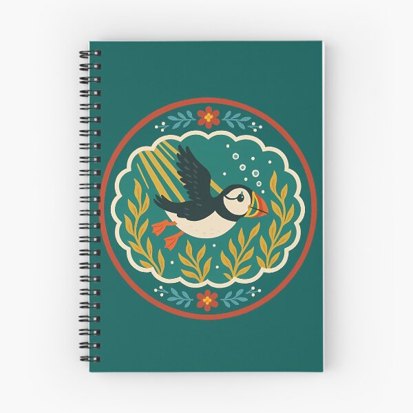 Item preview, Puffin Swimming Through Kelp Forest – Scandinavian Folk Art by heidiannemorris © designed and sold by FOLK ART FUSION by heidiannemorris.