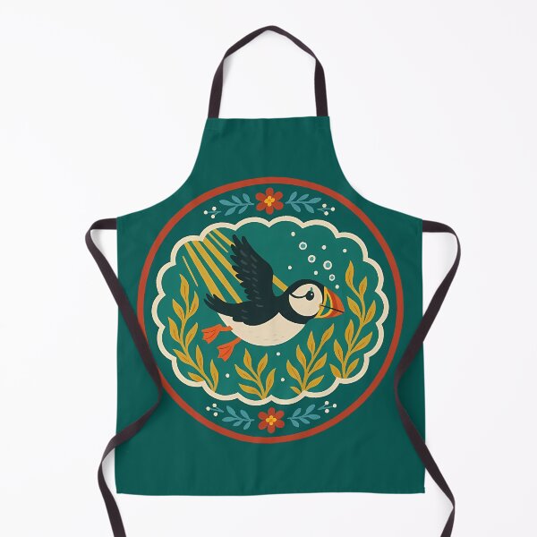 Item preview, Puffin Swimming Through Kelp Forest – Scandinavian Folk Art by heidiannemorris © designed and sold by FOLK ART FUSION by heidiannemorris.