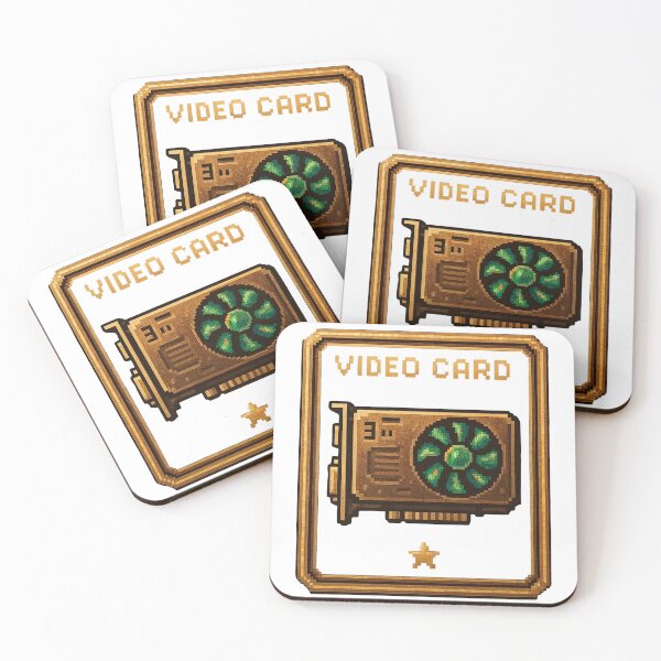 Item preview, Golden pixel art video card with green fan and star designed and sold by Creative88Art.