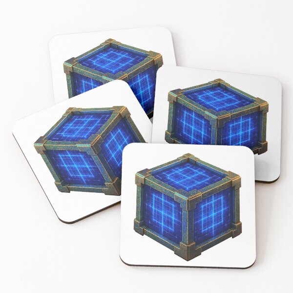Item preview, Glowing blue cube with metallic frame and grid pattern designed and sold by Creative88Art.