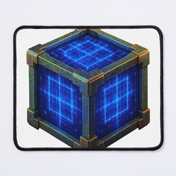 Item preview, Glowing blue cube with metallic frame and grid pattern designed and sold by Creative88Art.