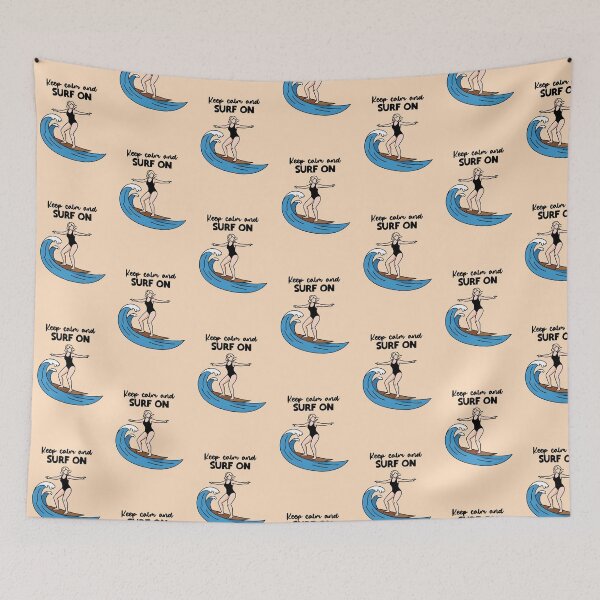 Item preview, Keep Calm and Surf On – Surfer Girl Riding a Wave designed and sold by Sea Gem.