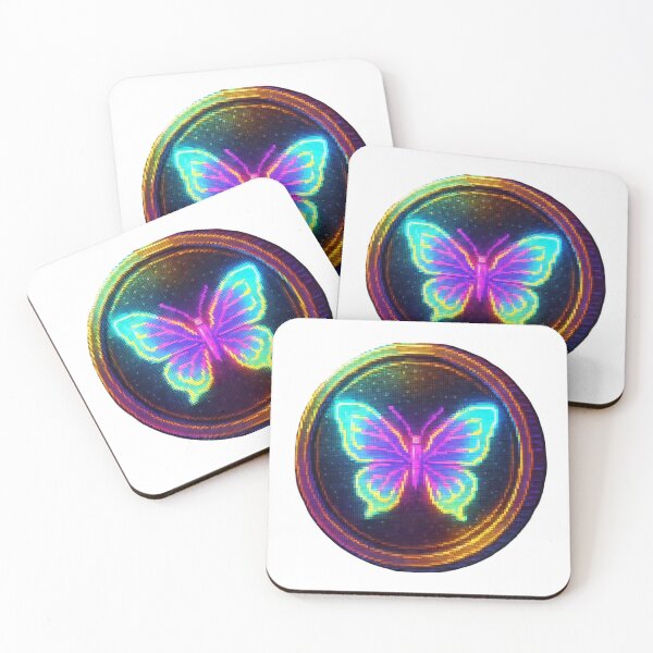 Item preview, Vibrant neon butterfly emblem with colorful pixelated design designed and sold by Creative88Art.