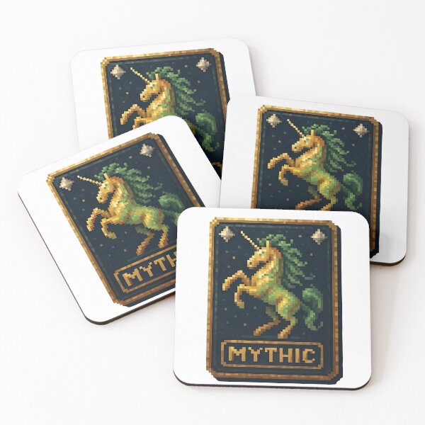 Item preview, Mythic unicorn in pixel art style with gold and green colors designed and sold by Creative88Art.