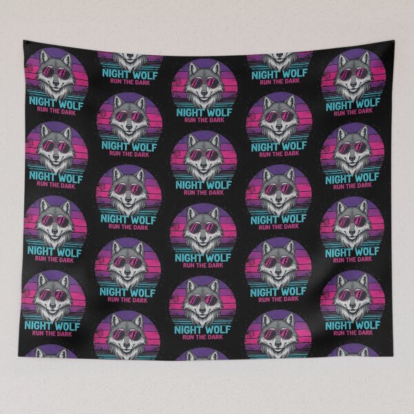 Item preview, Night Wolf Run the Dark Synthwave Design designed and sold by Dogandesighn.