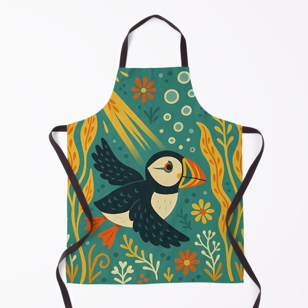 Item preview, Puffin Swimming Through Kelp Forest – Scandinavian Folk Art by heidiannemorris © designed and sold by FOLK ART FUSION by heidiannemorris.