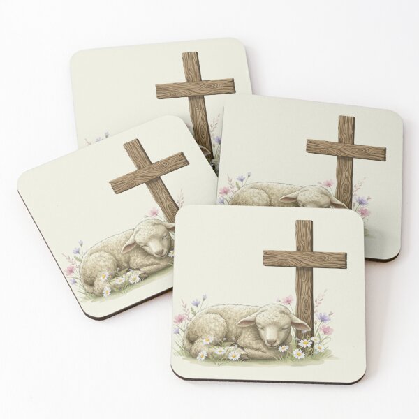 Item preview, Lamb Beside the Cross Christian Faith Art | Symbol of Resurrection and Redemption | Easter Religious Design designed and sold by Willow & Ink.