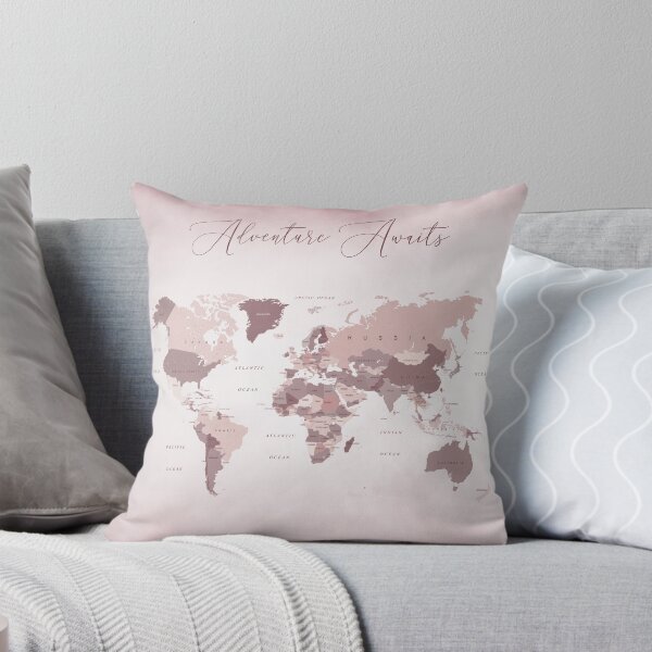 Item preview, Adventure Awaits World Map in Blush Pink and Cranberry designed and sold by UrbanEpiphany.