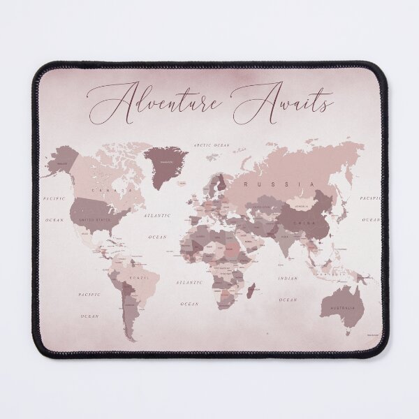 Item preview, Adventure Awaits World Map in Blush Pink and Cranberry designed and sold by UrbanEpiphany.