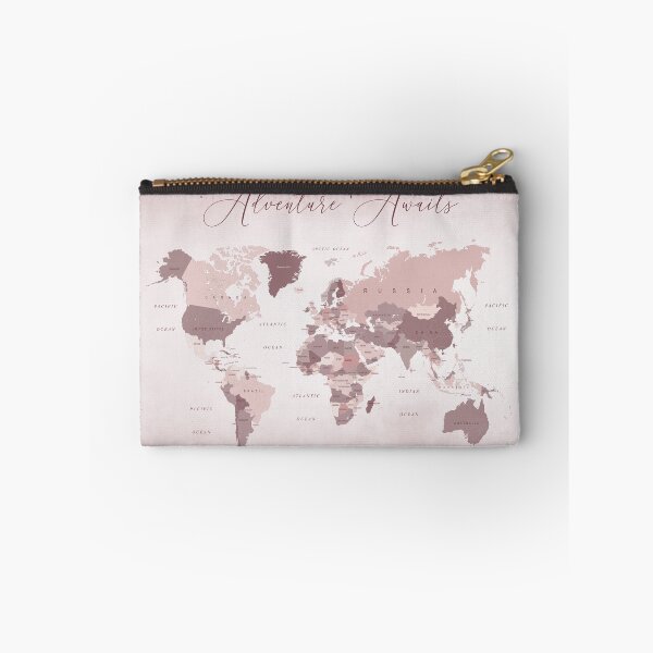 Item preview, Adventure Awaits World Map in Blush Pink and Cranberry designed and sold by UrbanEpiphany.