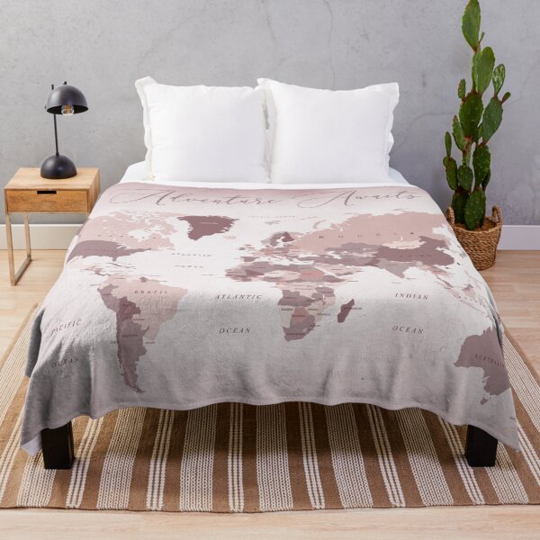 Item preview, Adventure Awaits World Map in Blush Pink and Cranberry designed and sold by UrbanEpiphany.