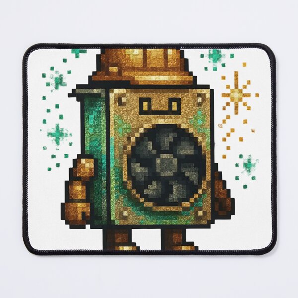 Item preview, Vibrant pixel art robot with golden accents and green details designed and sold by Creative88Art.