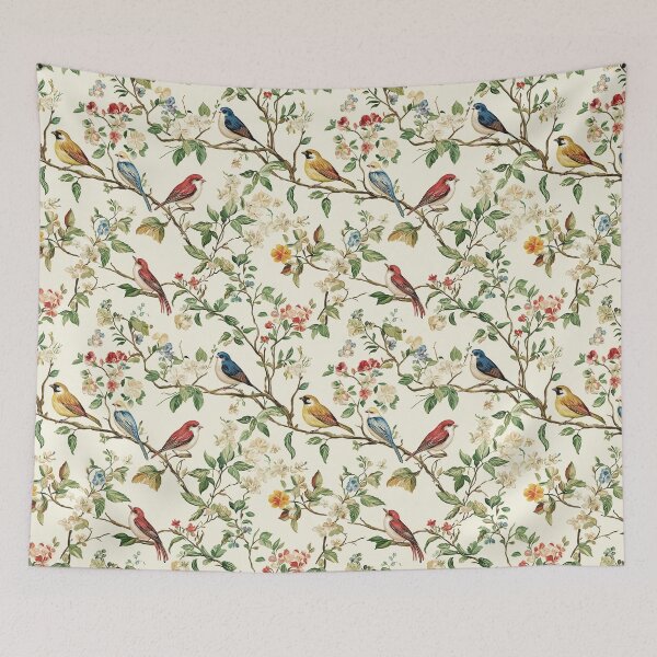 Item preview, Colorful Birds on Flowering Branches designed and sold by TheBohemianLark.