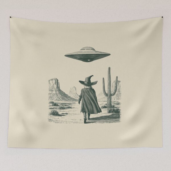 Item preview, UFO Invasion Space Wizard Alien Sighting Desert Landscape designed and sold by CuratedlyV.