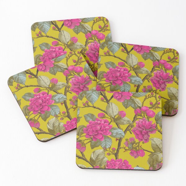 Item preview, Big Pink Floral Blooms on Chartreuse designed and sold by TheBohemianLark.