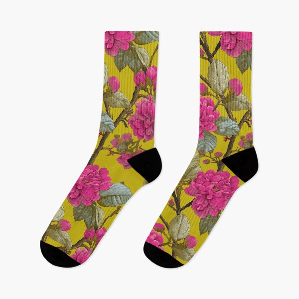 Item preview, Big Pink Floral Blooms on Chartreuse designed and sold by TheBohemianLark.