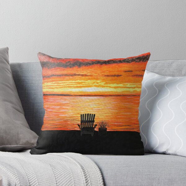 Item preview, Orange Lakeside Sunset Oil Painting designed and sold by Krista-Joan-Art.