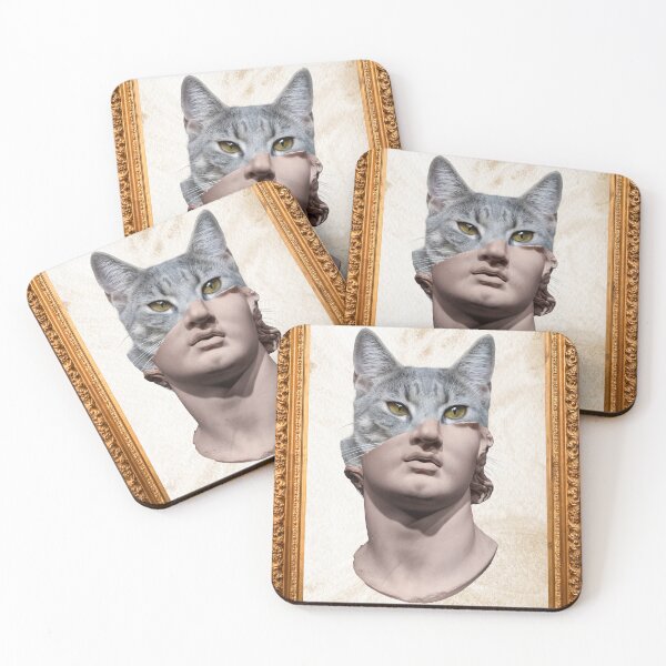 Item preview, Renaissance Cat Statue Collage - Vintage Surrealism Art designed and sold by VibeArtShop.