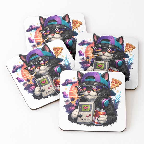 Item preview, Retro Gamer Cat Vaporwave Night designed and sold by EpicwaveDesigns.