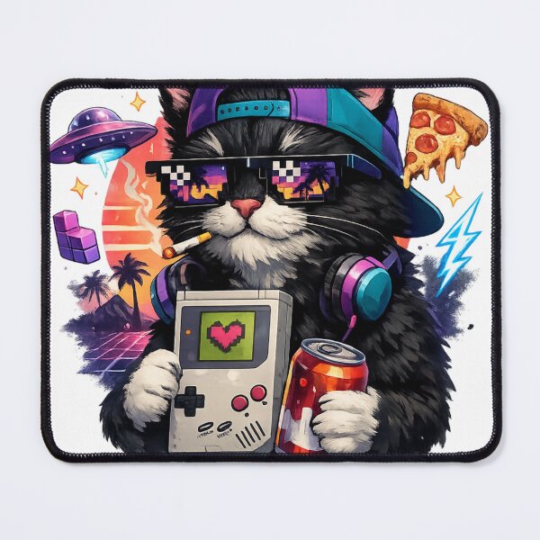 Item preview, Retro Gamer Cat Vaporwave Night designed and sold by EpicwaveDesigns.
