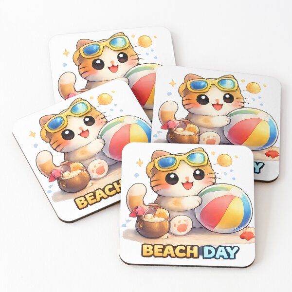 Item preview, Kawaii Cute Beach Cat designed and sold by VictorySticker.