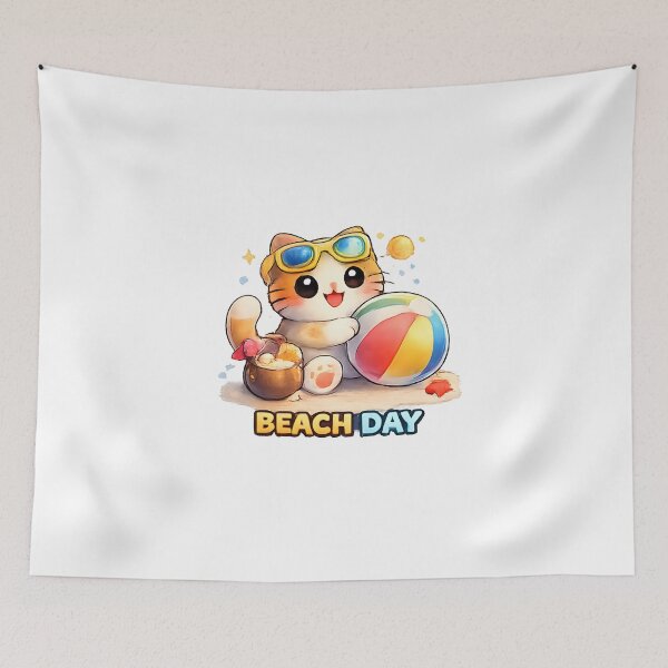 Item preview, Kawaii Cute Beach Cat designed and sold by VictorySticker.