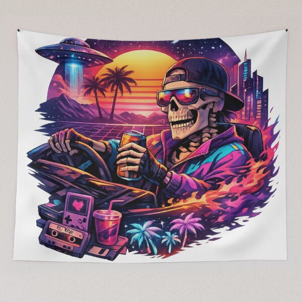 Item preview, Neon Outrun Skeleton Night Drive designed and sold by EpicwaveDesigns.