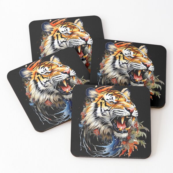 Item preview, Growling Tiger With Sharp Teeth And Botanical Accents designed and sold by DEC02.