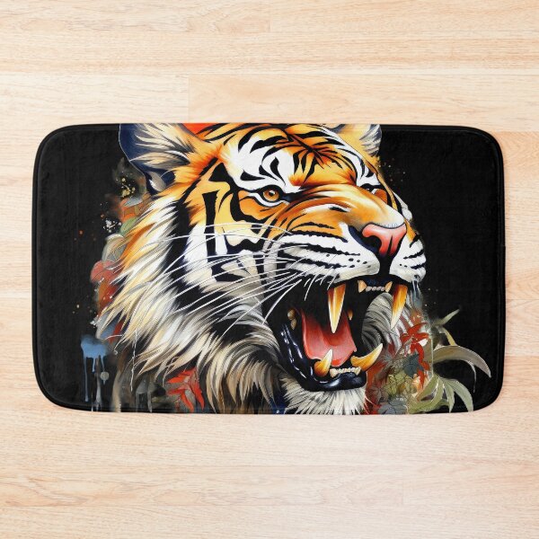 Item preview, Growling Tiger With Sharp Teeth And Botanical Accents designed and sold by DEC02.