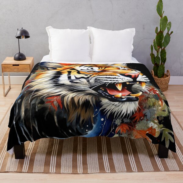 Item preview, Growling Tiger With Sharp Teeth And Botanical Accents designed and sold by DEC02.