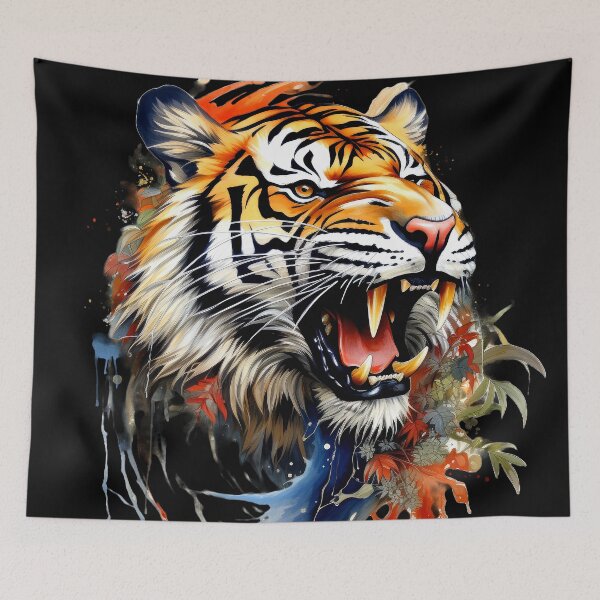 Item preview, Growling Tiger With Sharp Teeth And Botanical Accents designed and sold by DEC02.