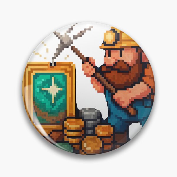 Item preview, Pixel art miner striking gold with pickaxe and treasure designed and sold by Creative88Art.
