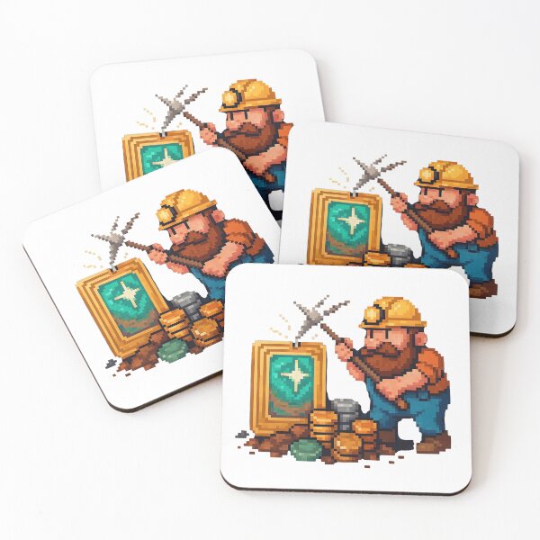 Item preview, Pixel art miner striking gold with pickaxe and treasure designed and sold by Creative88Art.