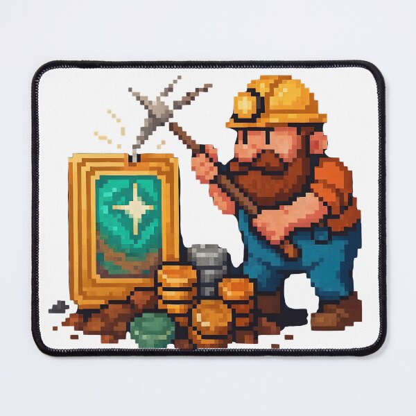 Item preview, Pixel art miner striking gold with pickaxe and treasure designed and sold by Creative88Art.