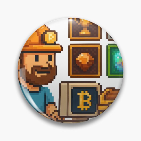 Item preview, Pixelated miner with bitcoin symbols and treasure chest designed and sold by Creative88Art.