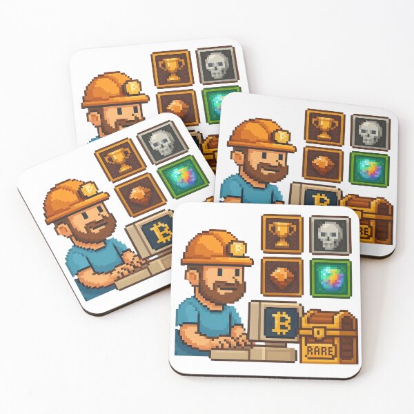 Item preview, Pixelated miner with bitcoin symbols and treasure chest designed and sold by Creative88Art.