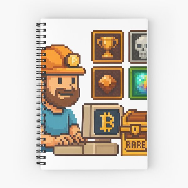Item preview, Pixelated miner with bitcoin symbols and treasure chest designed and sold by Creative88Art.