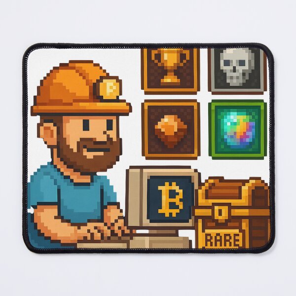 Item preview, Pixelated miner with bitcoin symbols and treasure chest designed and sold by Creative88Art.