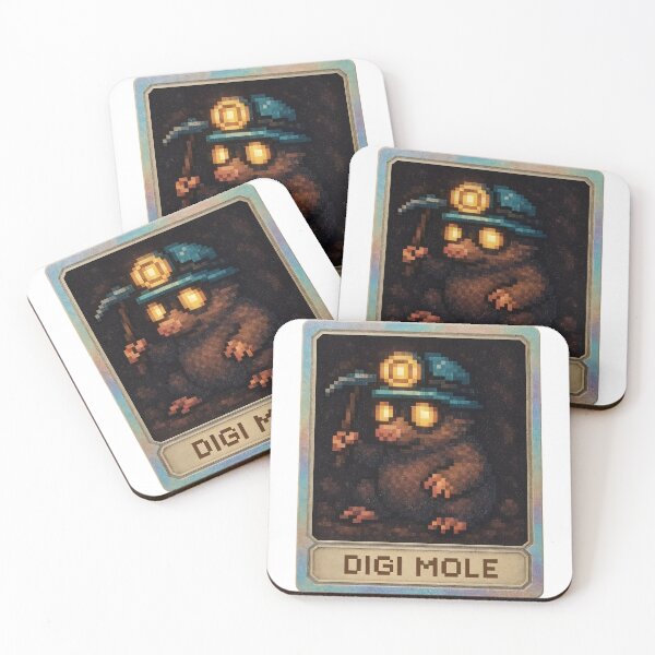 Item preview, Pixelated digi mole character in miner hat with glowing eyes designed and sold by Creative88Art.