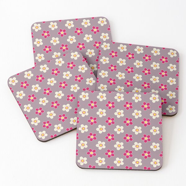 Item preview, Floral pattern of crimson and white flowers on a cocoa color background designed and sold by fuzzyfox.
