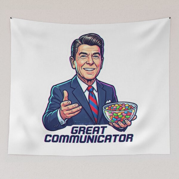Item preview, The Gipper: 80s Satellite Broadcast Sticker designed and sold by CleverCulture.