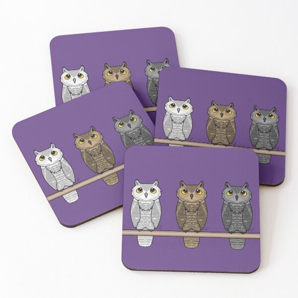 Item preview, Three Owls Perched Owls White Owl Brown Grey designed and sold by lilpoltergeist.